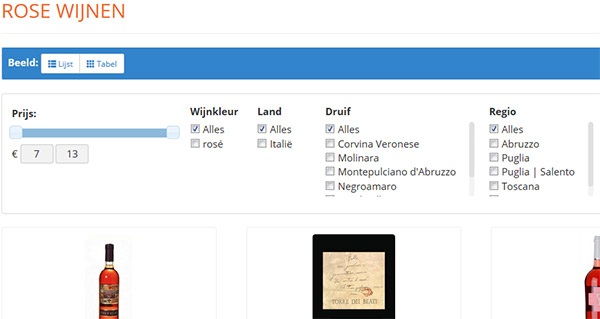 Productenfilter webshop